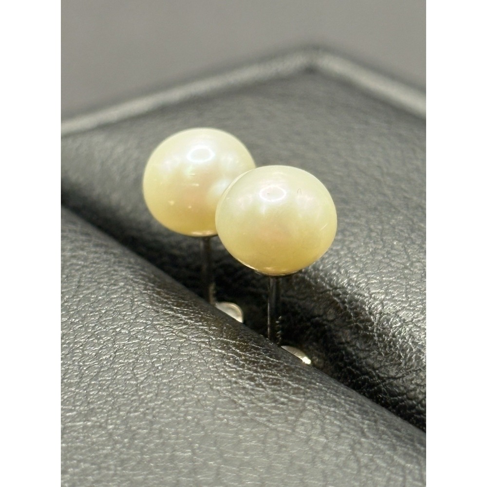 Vintage Sterling Silver 7-7.5MM Pearl Stud Earrings 925 H11